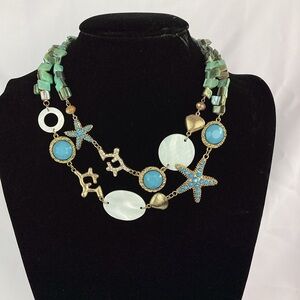 Carol Dauplaise Gold Tone Nautical Starfish Natural Shell 2 Strand Necklace